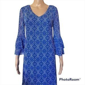 ALLISON BRITTNEY DRESS SIZE S  RETRO GEOMETRIC ROYAL BLUE